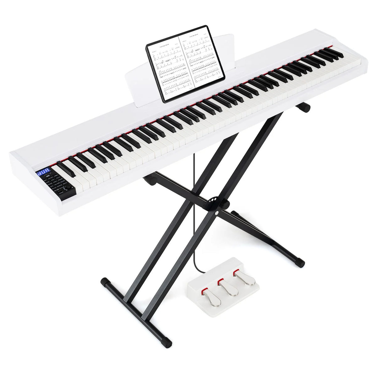 88-Key Portable Digital Piano Keyboard with Stand and Full-Size Semi-Weighted Keys-Black + White
