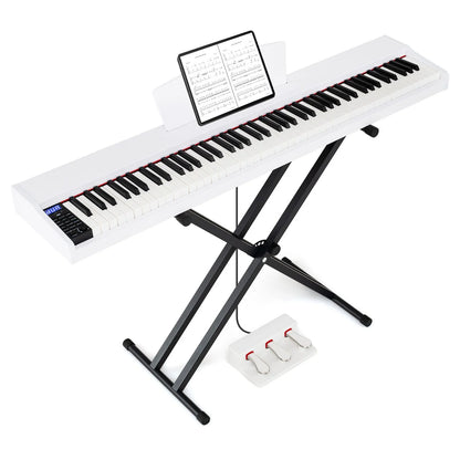 88-Key Portable Digital Piano Keyboard with Stand and Full-Size Semi-Weighted Keys-Black + White