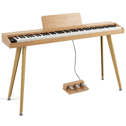 88-key semi-weighted digital piano by Wilsons Home Store with 3 pedal unit and 80 demo songs, natural finish.