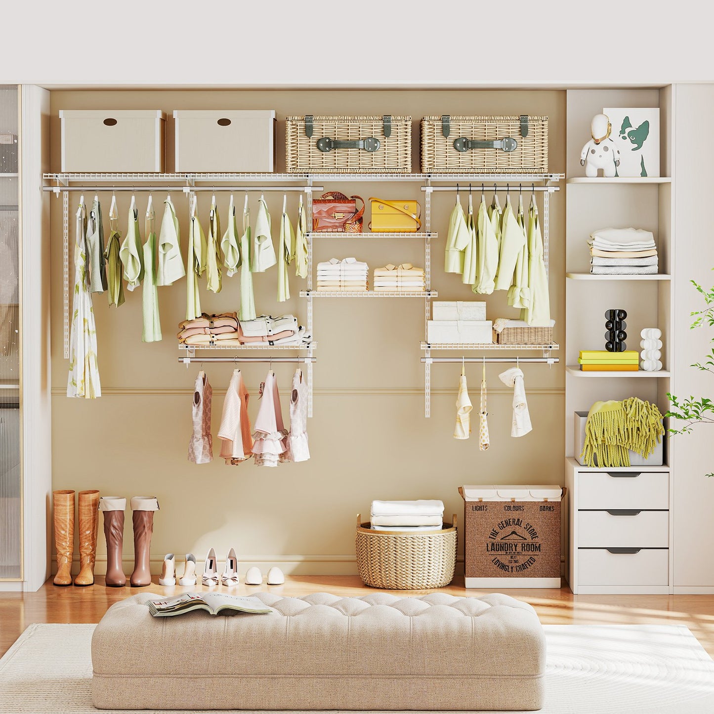 4-8 Feet Closet Organizers and Storage System with Hanging Rod for Laundry Bedroom-Grey