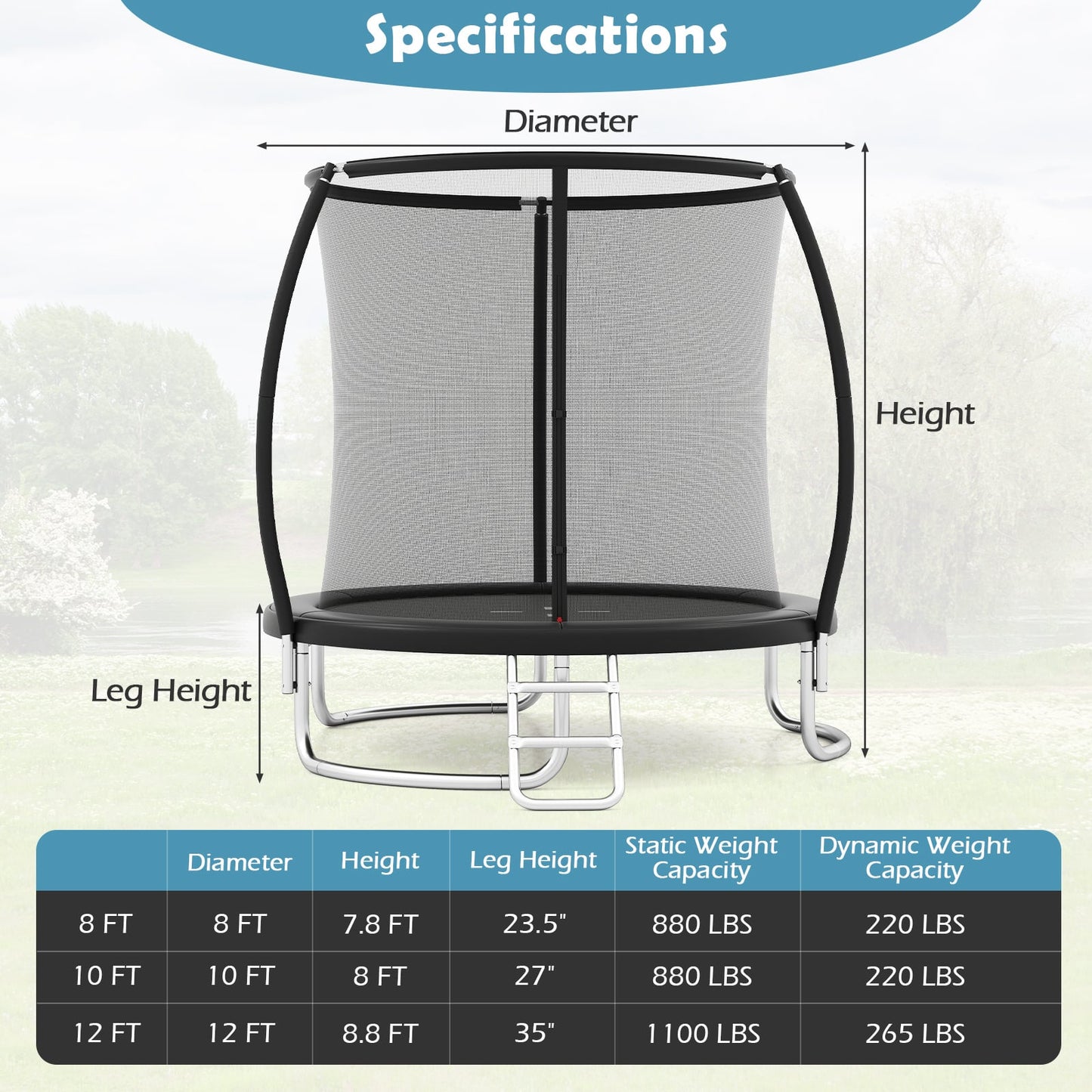 8FT Outdoor Heavy-Duty Recreational Trampoline-Black