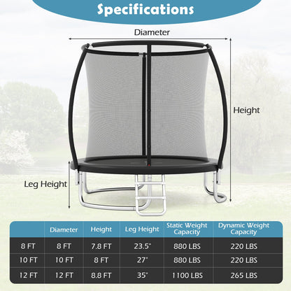 8FT Outdoor Heavy-Duty Recreational Trampoline-Black