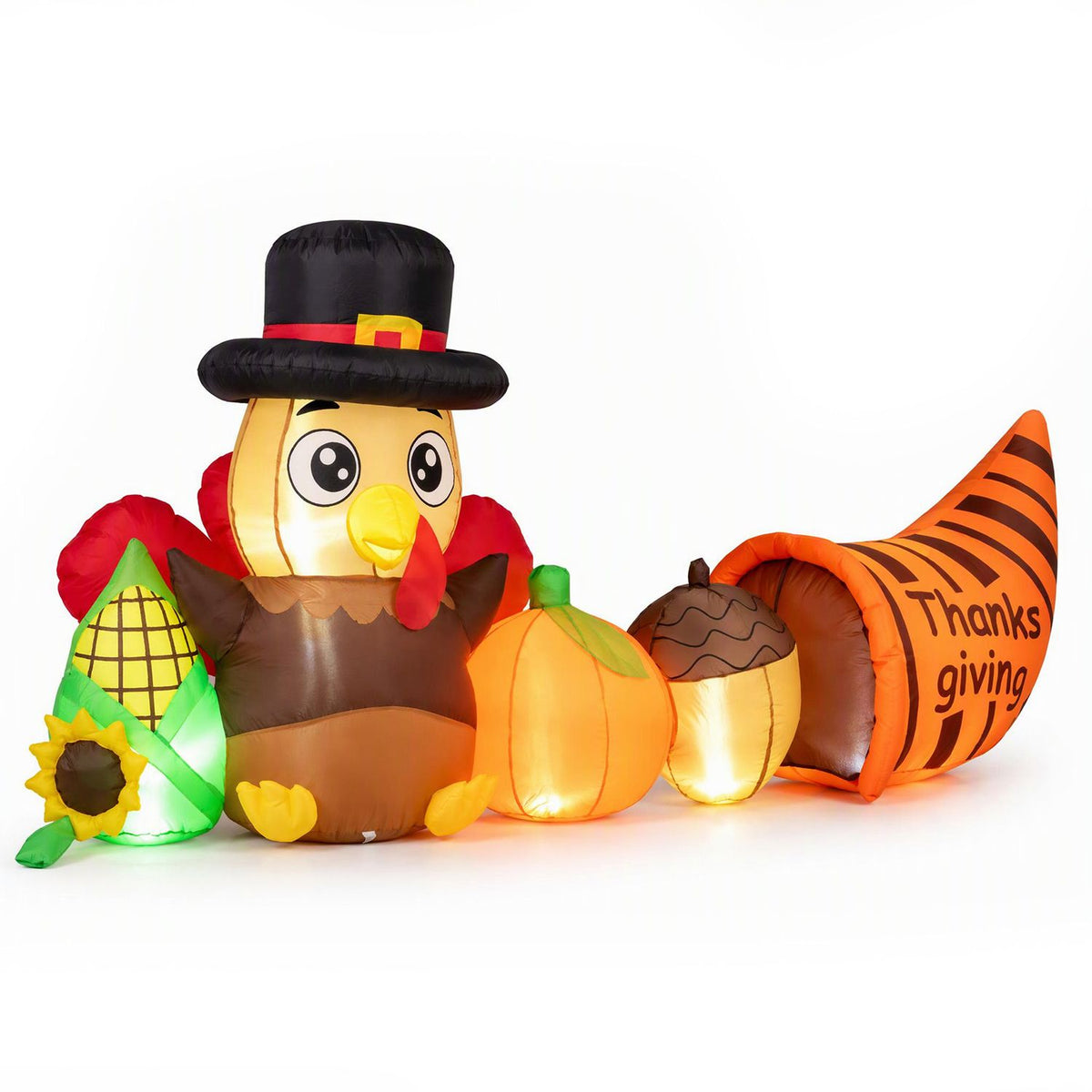 8.3 ft Thanksgiving inflatable turkey decor with built-in lights, holiday decoration for fall and Thanksgiving celebrations.
