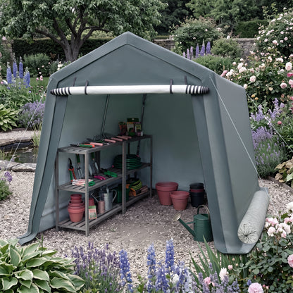 8.3 x 14 Feet Outdoor Storage Shed with Roll-Up Zipper Door-Green