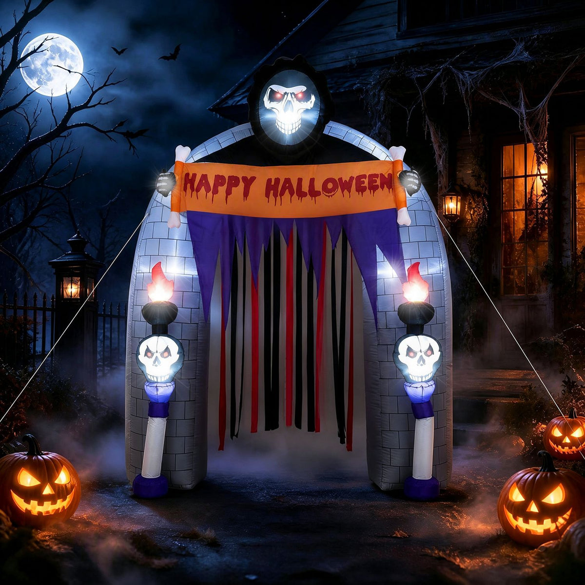8.5 FT Halloween Haunted Reaper Archway with Built-in LED Lights for Yard Garden Party