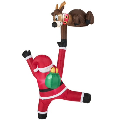 8.5 Feet Christmas Inflatable Reindeer and Climbing Santa Claus with Built-in LED Lights