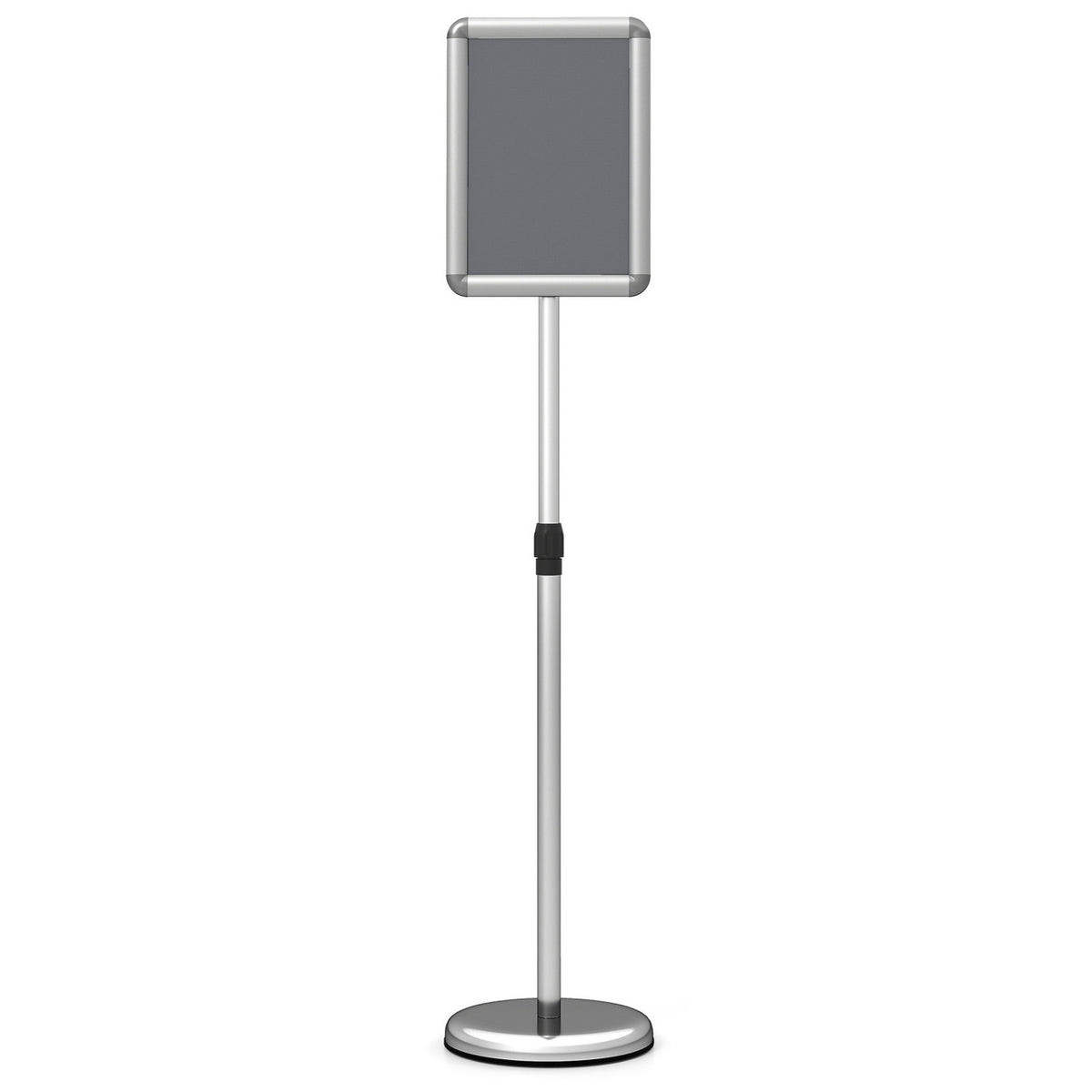 Black 8.5 x 11-inch sign holder stand with snap-open frame and 360° rotation, ideal for home office use by Wilsons Home Store.