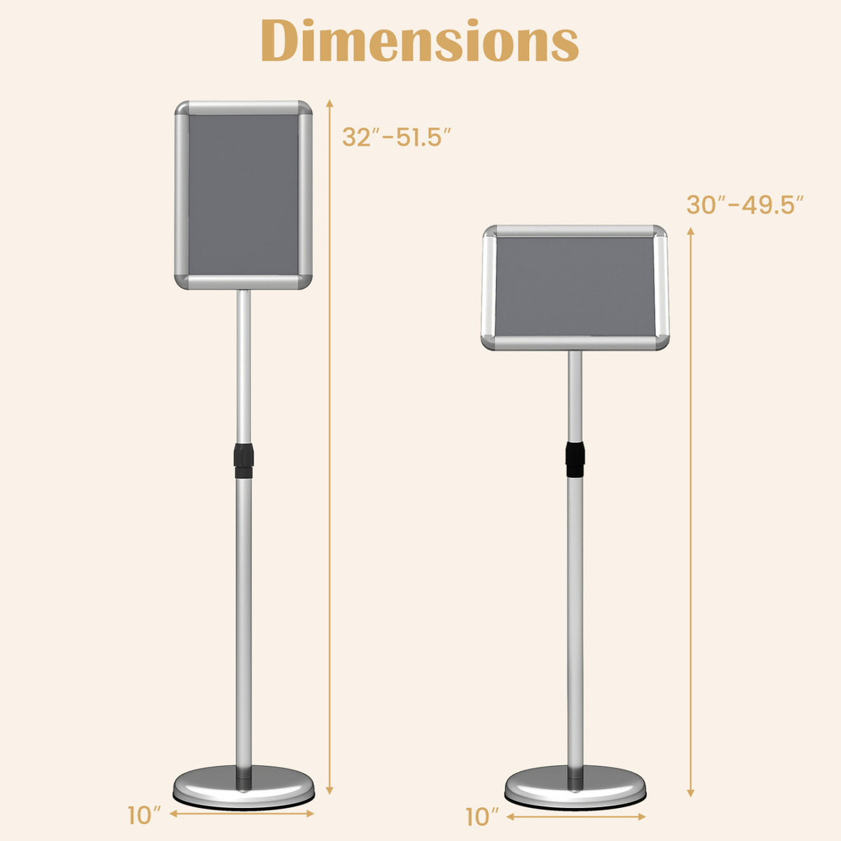 Black 8.5 x 11 inch sign holder stand with snap-open frame and 360° rotation for home office use.