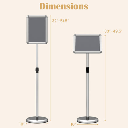 Black 8.5 x 11 inch sign holder stand with snap-open frame and 360° rotation for home office use.