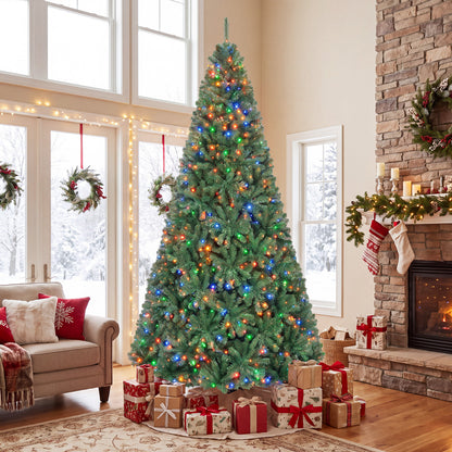 8/7/6/9/5/4 FT Artificial Christmas Tree with 2 Lighting Colors and Folding Metal Stand-XL