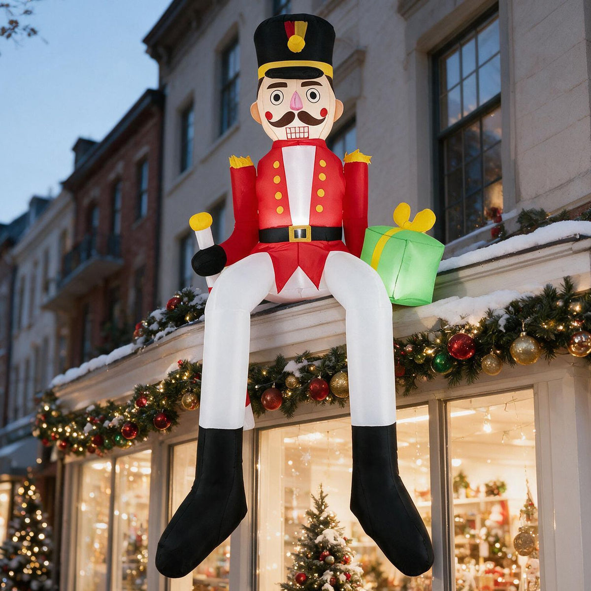 8.7 ft inflatable Christmas Nutcracker hanging decoration for holiday decor, by Wilsons Home Store, suitable for festive outdoor displays