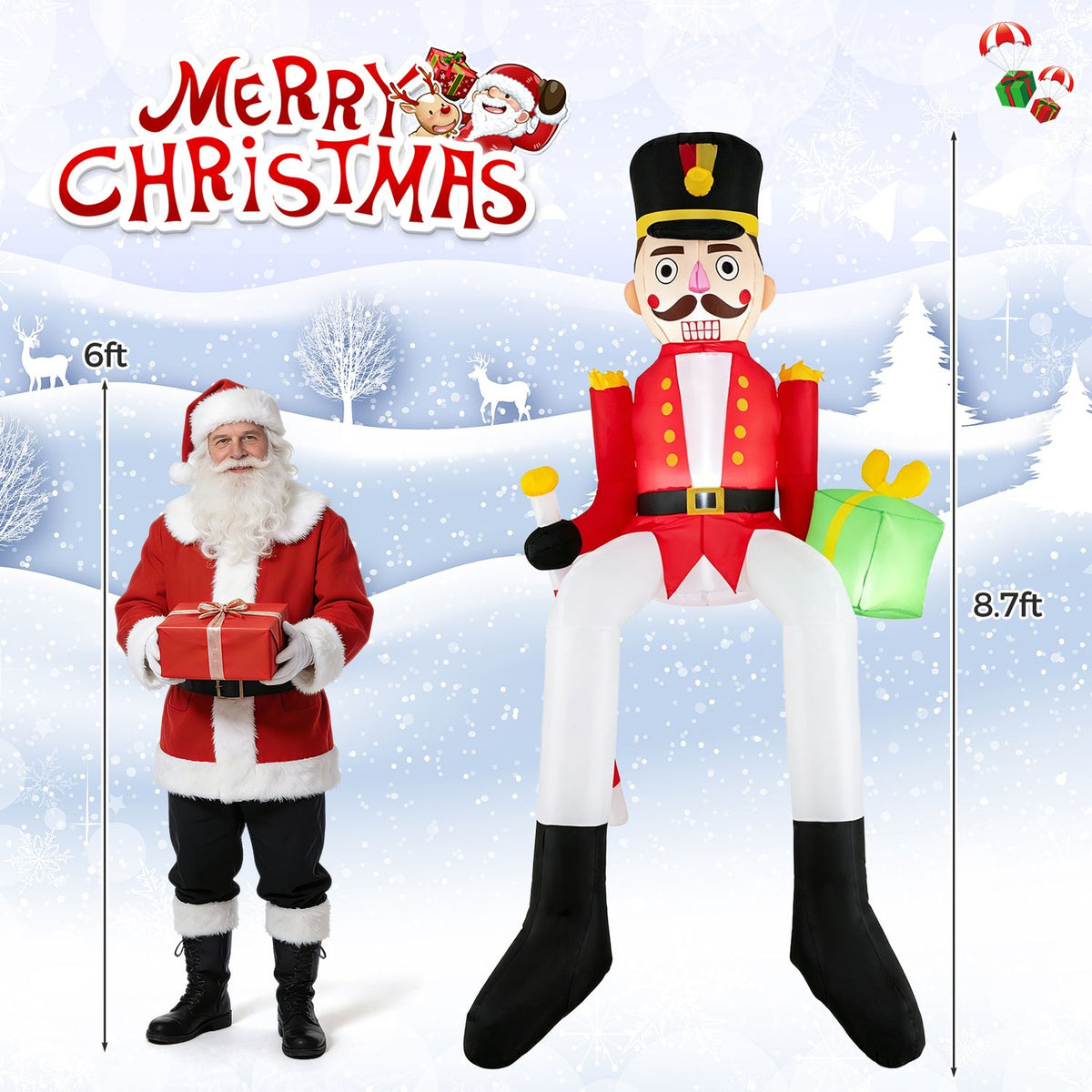 8.7 ft inflatable Christmas nutcracker hanging decoration for holiday decor, featuring festive holiday character from Wilsons Home Store