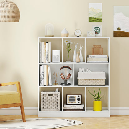 8-Cube Bookcase 3-Tier with 2-Sized Compartments and Anti-Tip Kits for Living Room-Rustic Brown