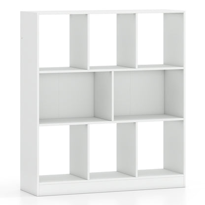 8-Cube Bookcase 3-Tier with 2-Sized Compartments and Anti-Tip Kits for Living Room-Rustic Brown