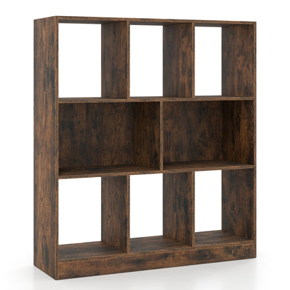8-Cube Bookcase 3-Tier with 2-Sized Compartments and Anti-Tip Kits for Living Room-Rustic Brown