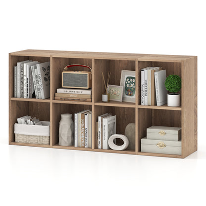 8-Cube Bookcase Bookshelf with 2 Anti-Tipping Kits Storage Organizer-Natural