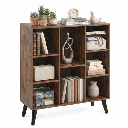 Rustic brown 8-cube bookcase with raised support legs, ideal for living room or home office storage by Direct by Wilsons Home Store.