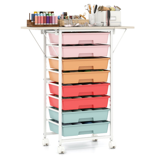 Wooden-top 8-drawer rolling cart with folding side panels, ideal for living room or home office storage by Direct by Wilsons Home Store