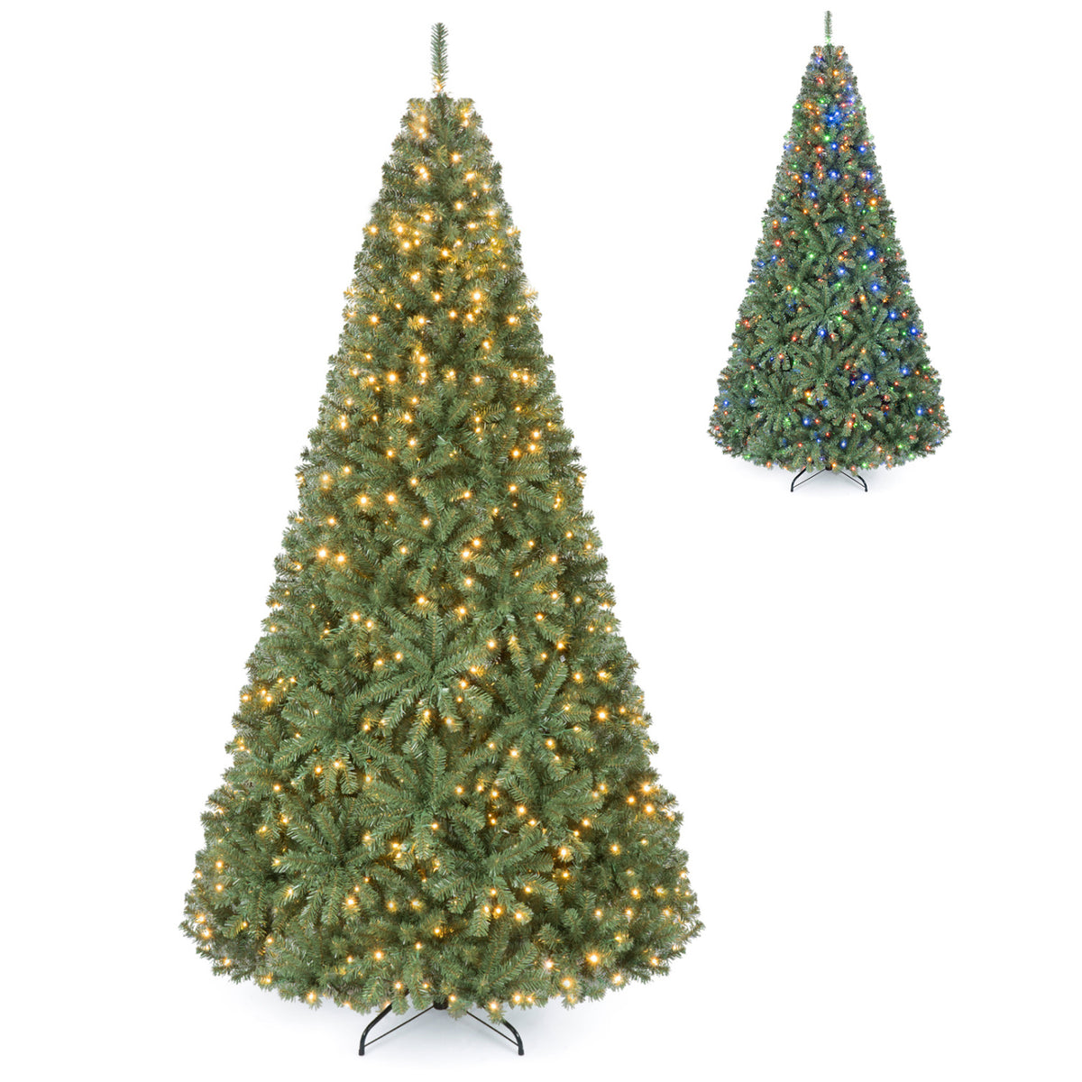 8 FT Artificial Christmas Tree with 2 Lighting Colors and Folding Metal Stand-L
