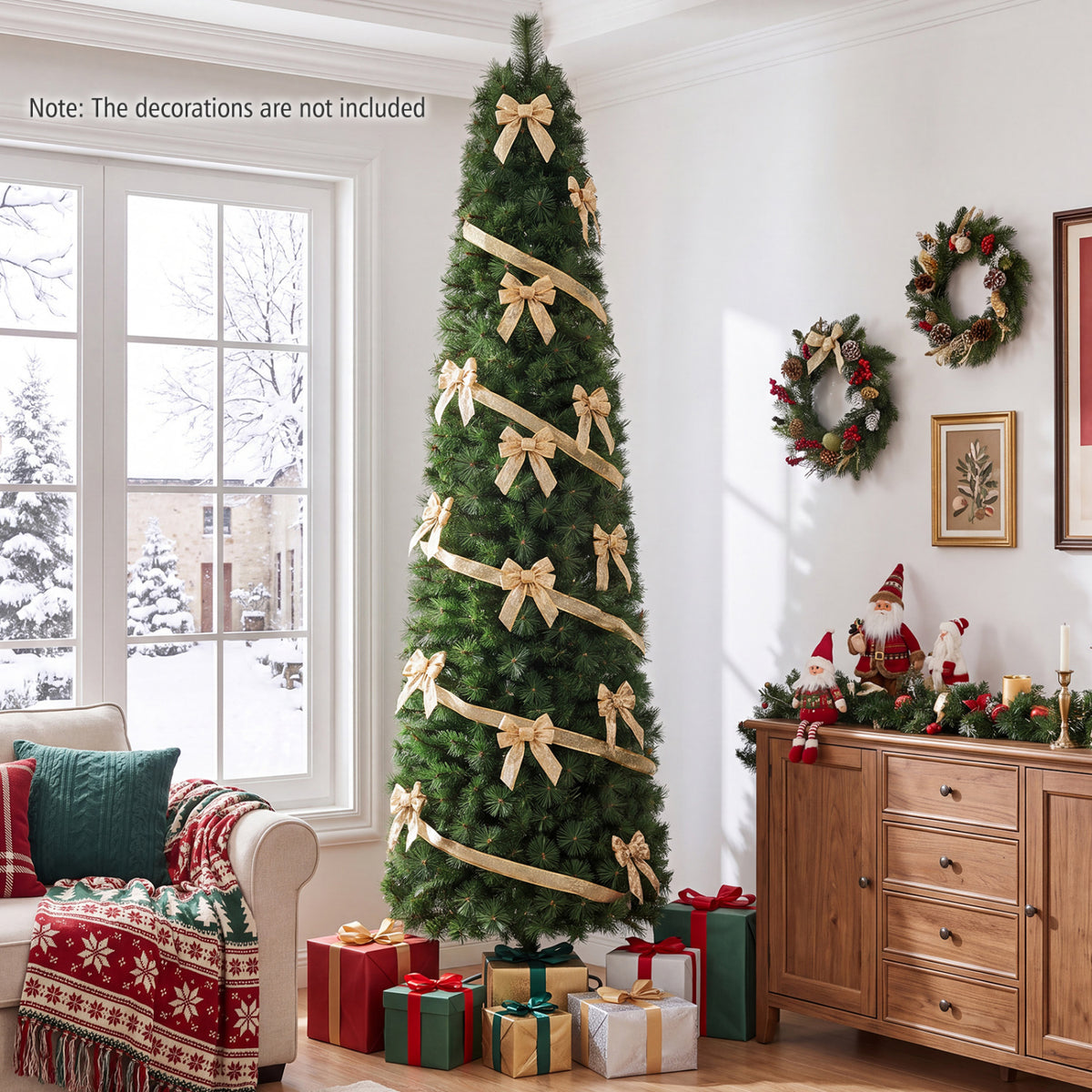 8 FT Artificial Pine Xmas Tree with 575 Full Branch Tips and Realistic Pine Needles