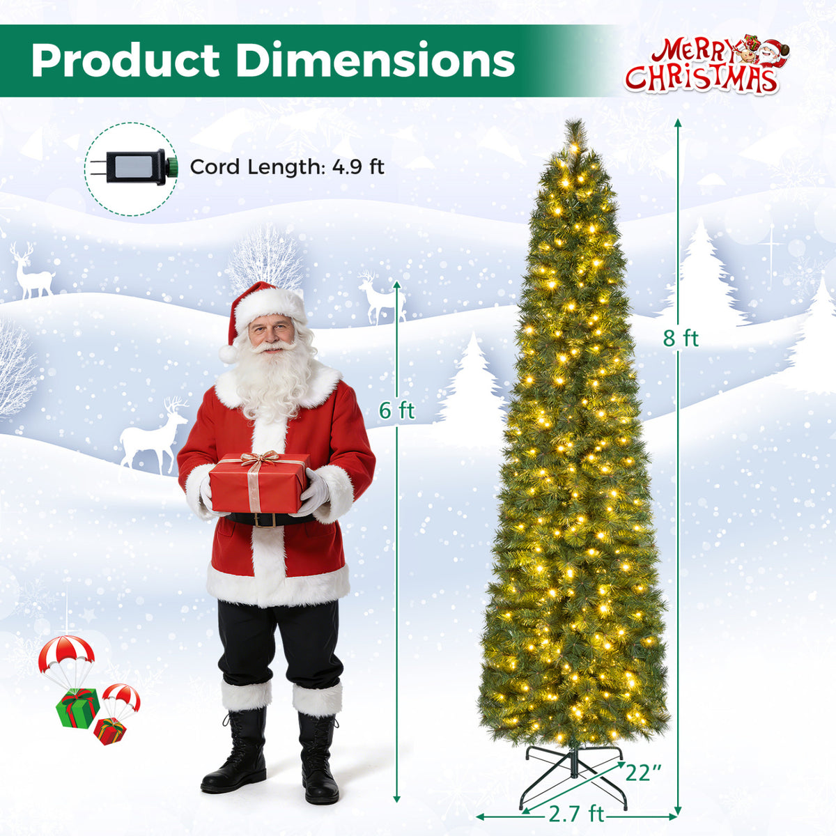 8 FT Artificial Pine Xmas Tree with 575 Full Branch Tips and Realistic Pine Needles