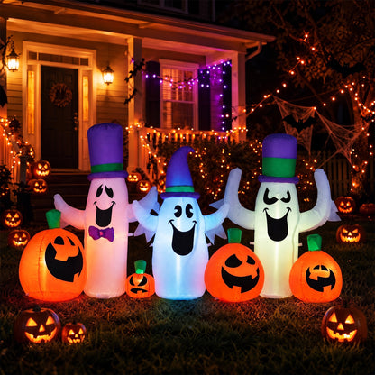 8 FT Blow up Cute Ghosts and Pumpkins with Built-in RGB LED Lights for Halloween