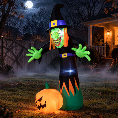 8 FT Halloween Inflatable Witch and Pumpkin with Built-in LED Lights for Holiday