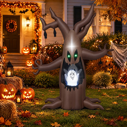 8 FT Halloween Inflatable Tree with Animated Popping Ghost for Holiday