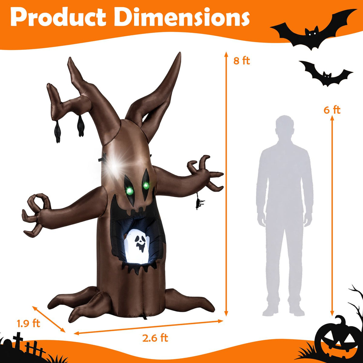 8 FT Halloween Inflatable Tree with Animated Popping Ghost for Holiday