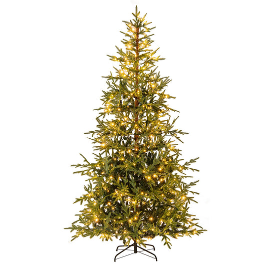8 FT Pre-Lit Artificial Christmas Tree Hinged Xmas Tree with 400 Warm White & Multicolored LED Lights