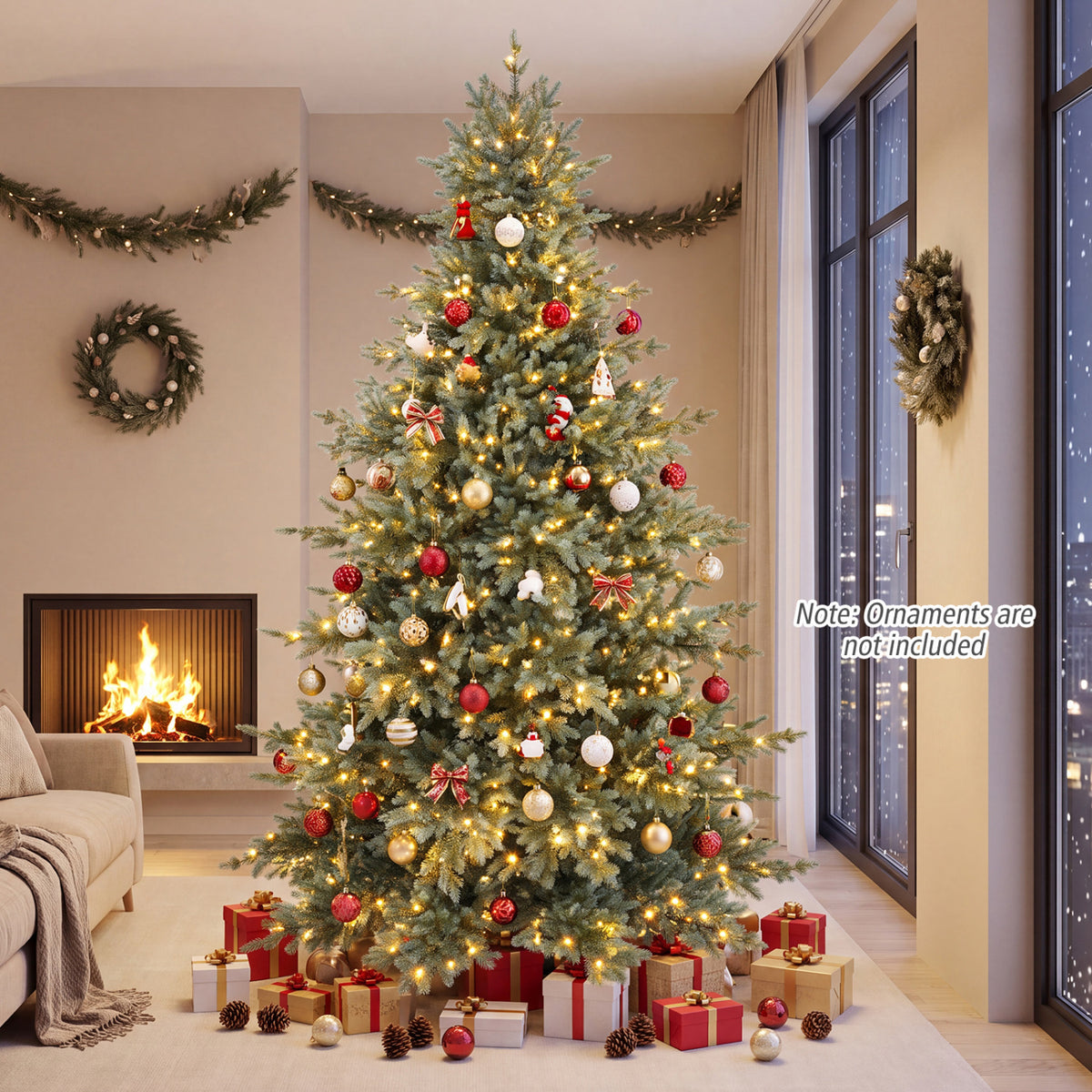 8 FT Pre-Lit Artificial Christmas Tree with 630 Warm White LED Lights
