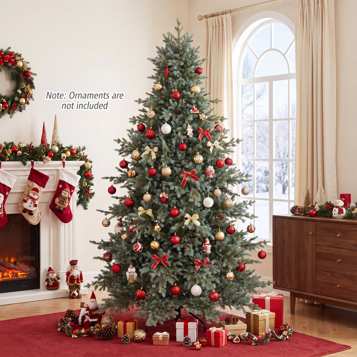 8 FT Pre-Lit Artificial Christmas Tree with 630 Warm White LED Lights