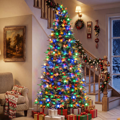8 FT Pre-Lit Artificial Christmas Tree with Globe LED Lights