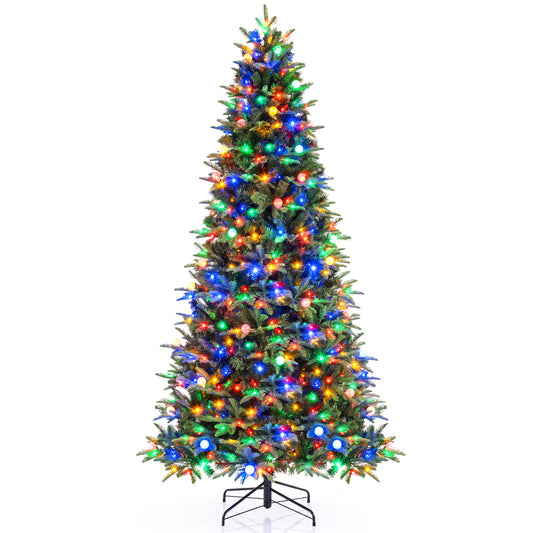 8 FT Pre-Lit Artificial Christmas Tree with Globe LED Lights