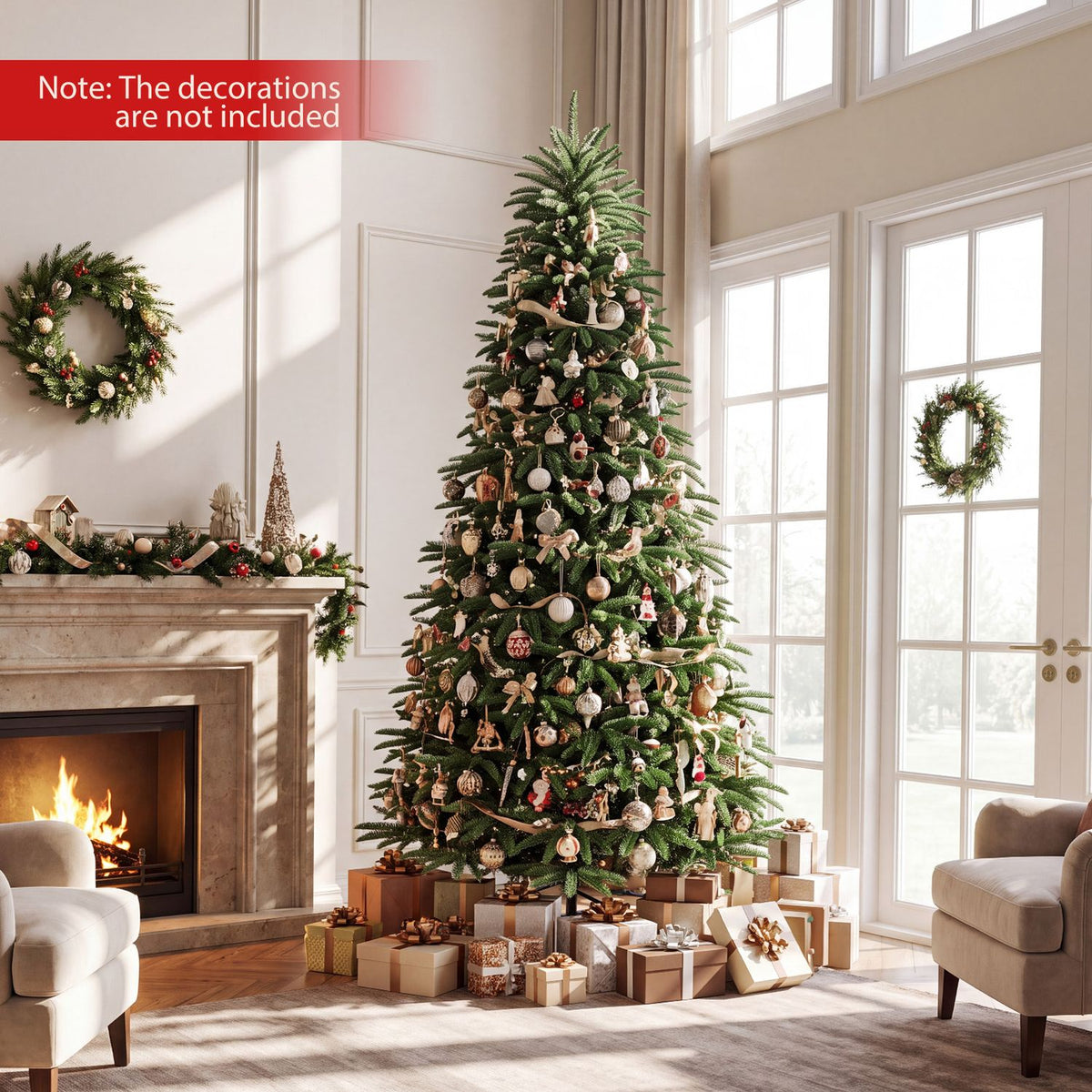 8 FT Pre-Lit Artificial Christmas Tree with 3 Gift Boxes and 1415 Lush Branch Tips