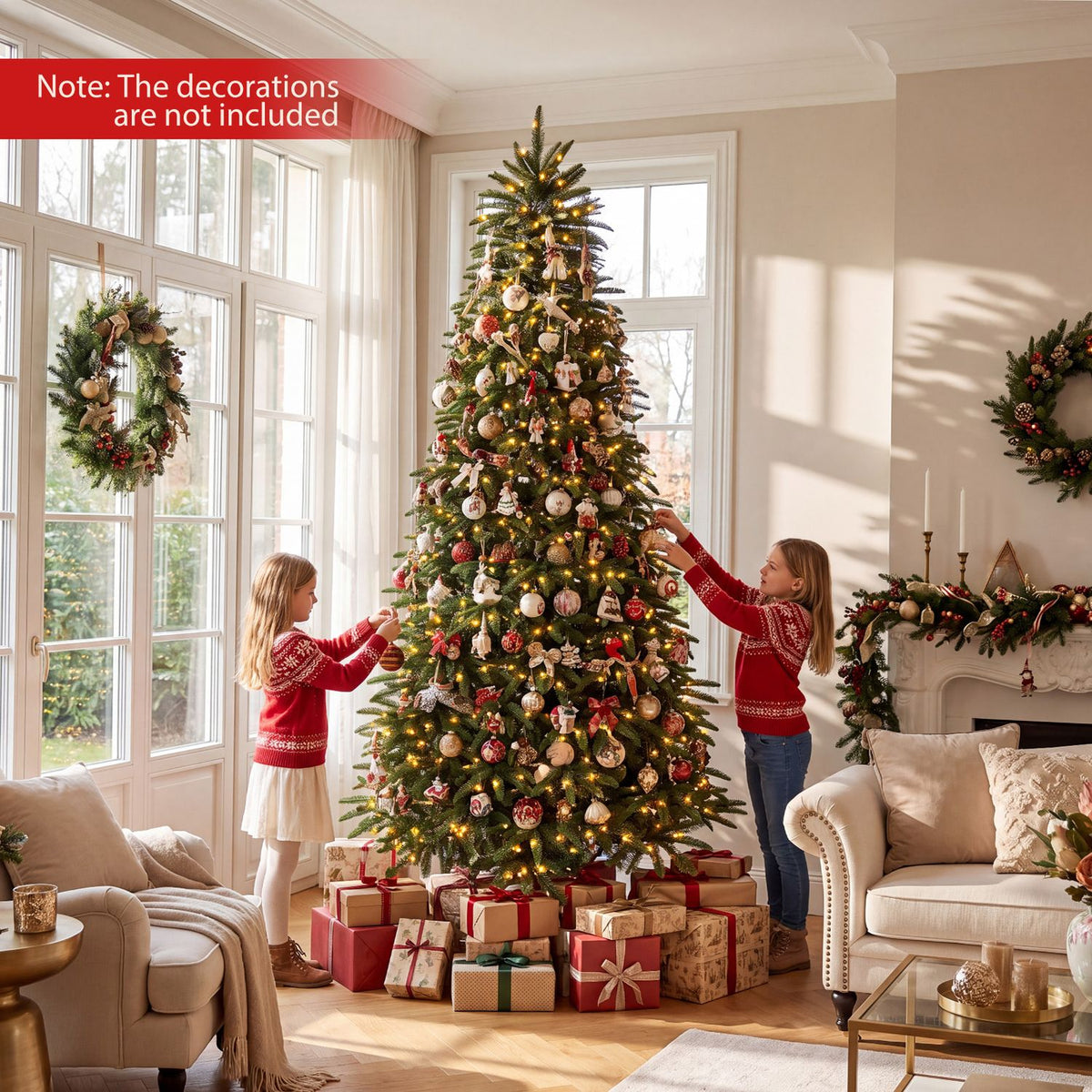 8 FT Pre-Lit Artificial Christmas Tree with 3 Gift Boxes and 1415 Lush Branch Tips
