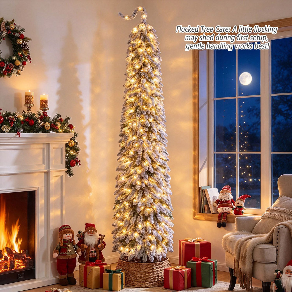8 FT Pre-Lit Artificial Christmas Tree with Bendable Top and 310 Warm White LED Lights