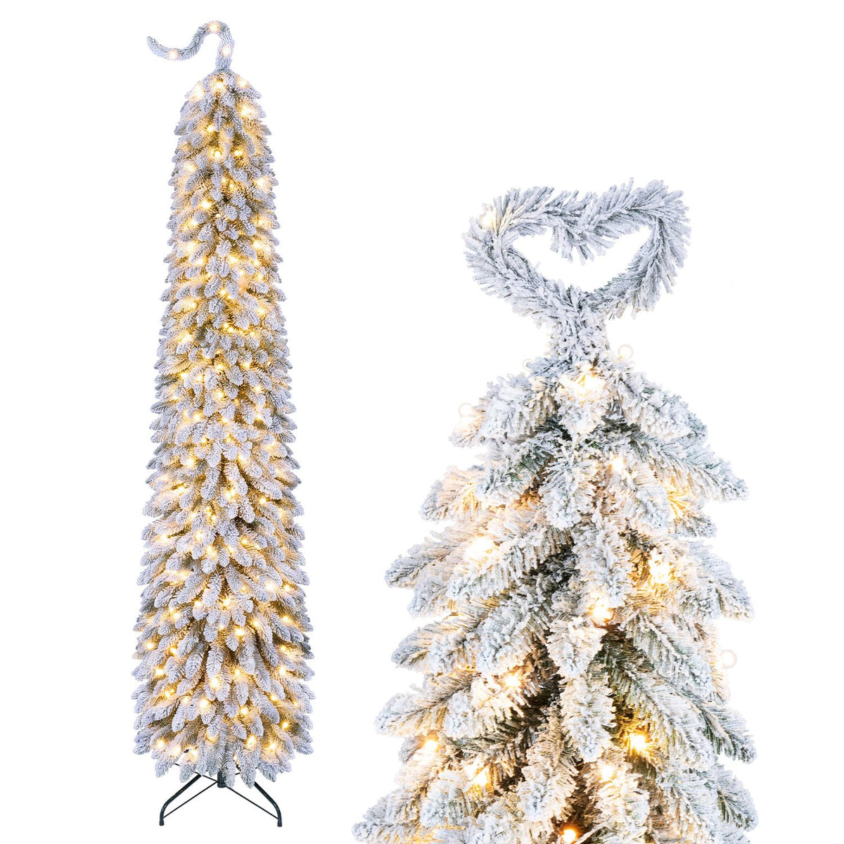 8 FT Pre-Lit Artificial Christmas Tree with Bendable Top and 310 Warm White LED Lights