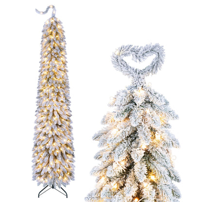 8 FT Pre-Lit Artificial Christmas Tree with Bendable Top and 310 Warm White LED Lights