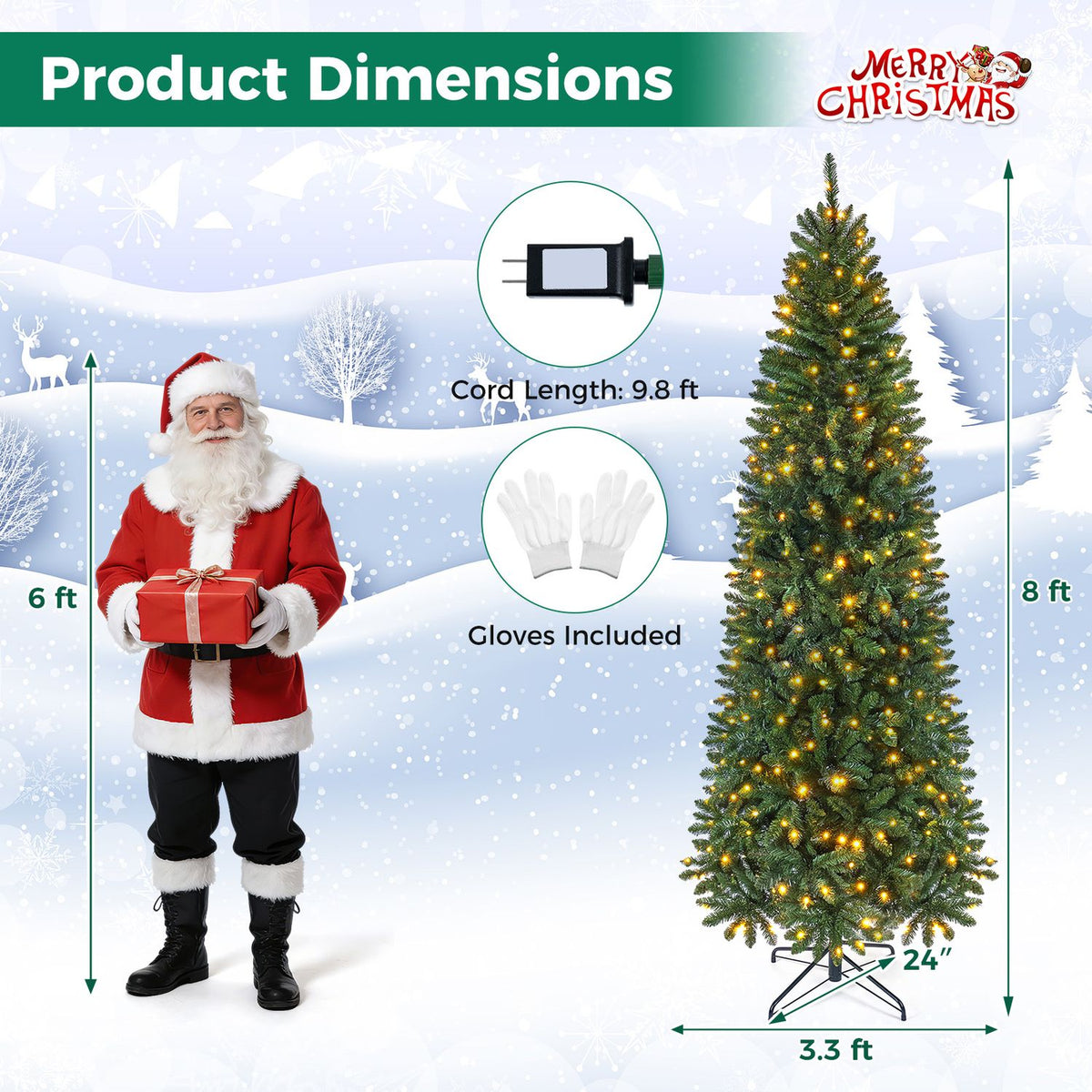 8-foot pre-lit artificial Christmas tree with warm white and multi-color LED lights, ideal for holiday holiday decor.