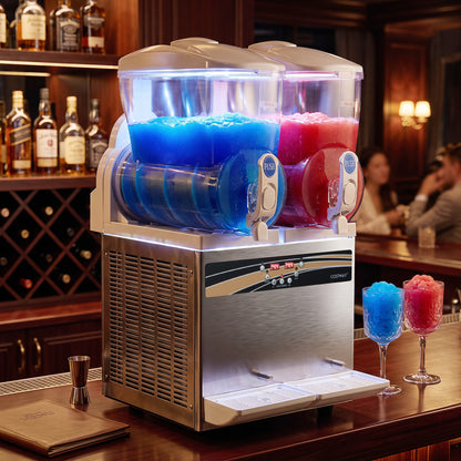 8 Gal Commercial Slushie Machine with LED Lights-Silver