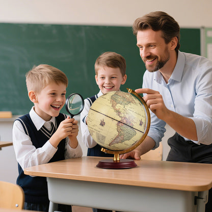 8 Inch Illuminated World Globe Night Light up Globe Lamp with Wooden Stand and HD Map-Blue