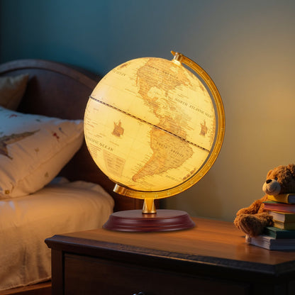8 Inch Illuminated World Globe Night Light up Globe Lamp with Wooden Stand and HD Map-Blue