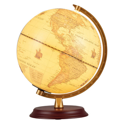 8 Inch Illuminated World Globe Night Light up Globe Lamp with Wooden Stand and HD Map-Blue