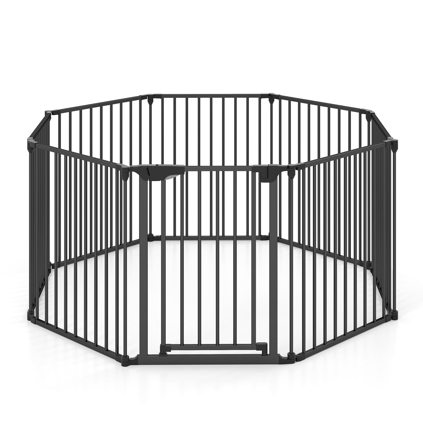 8-Panel Extra Wide Baby Gate Adjustable Pet Safety Fence with Auto-close Door-Black