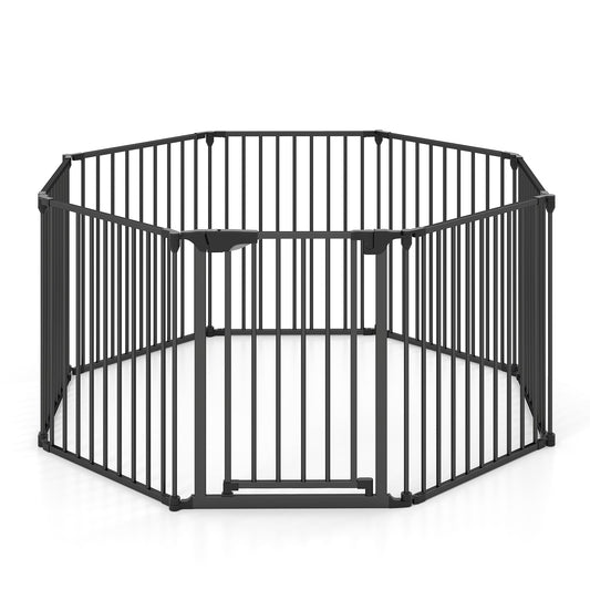 8-Panel Extra Wide Baby Gate Adjustable Pet Safety Fence with Auto-close Door-Black