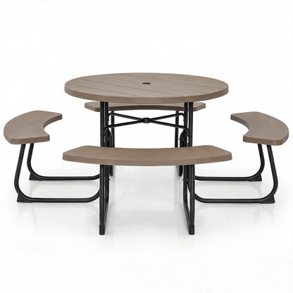 8-Person Outdoor Picnic Table and Bench Set with Umbrella Hole-Rustic Brown