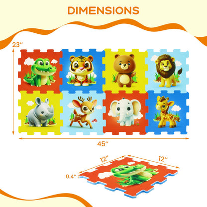 Colorful 8-piece educational animal interlocking baby play mat with soft foam tiles for infants' tummy time and play.
