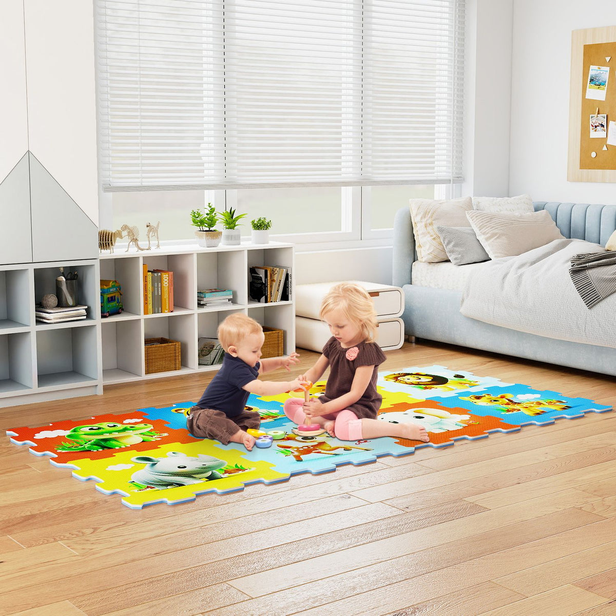 Colorful 8-piece educational animal interlocking baby play mat with soft foam tiles for infants and toddlers.