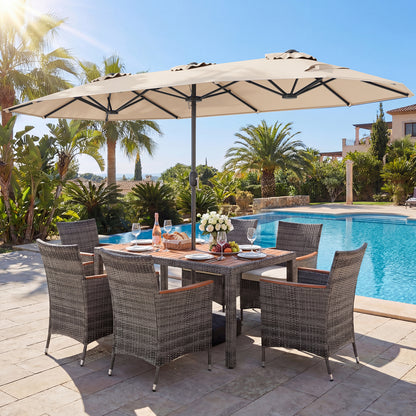 8-Piece Patio Dining Set with Double-Sided Market Umbrella-Beige